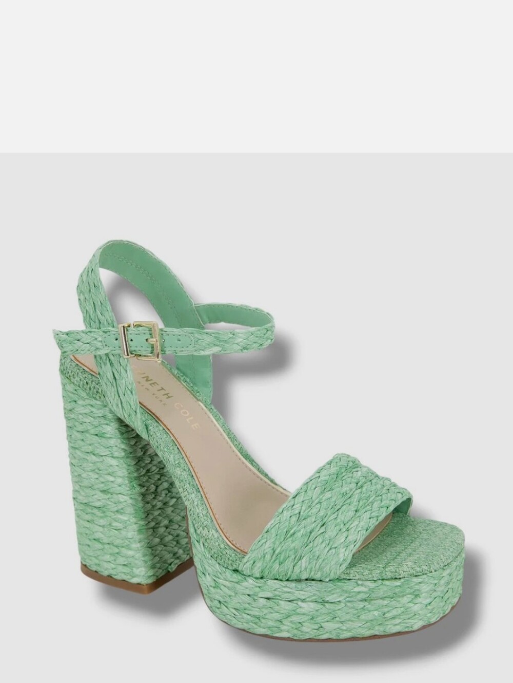 New w/Box Kenneth Cole NY Dolly Mint Green Raffia Platform Dress Sandals Size 9